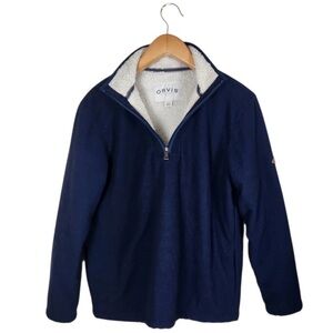 Orvis Sherpa Lined 1/4 Quarter Zip Pullover Fleece Sweater Mens Medium Navy Blue